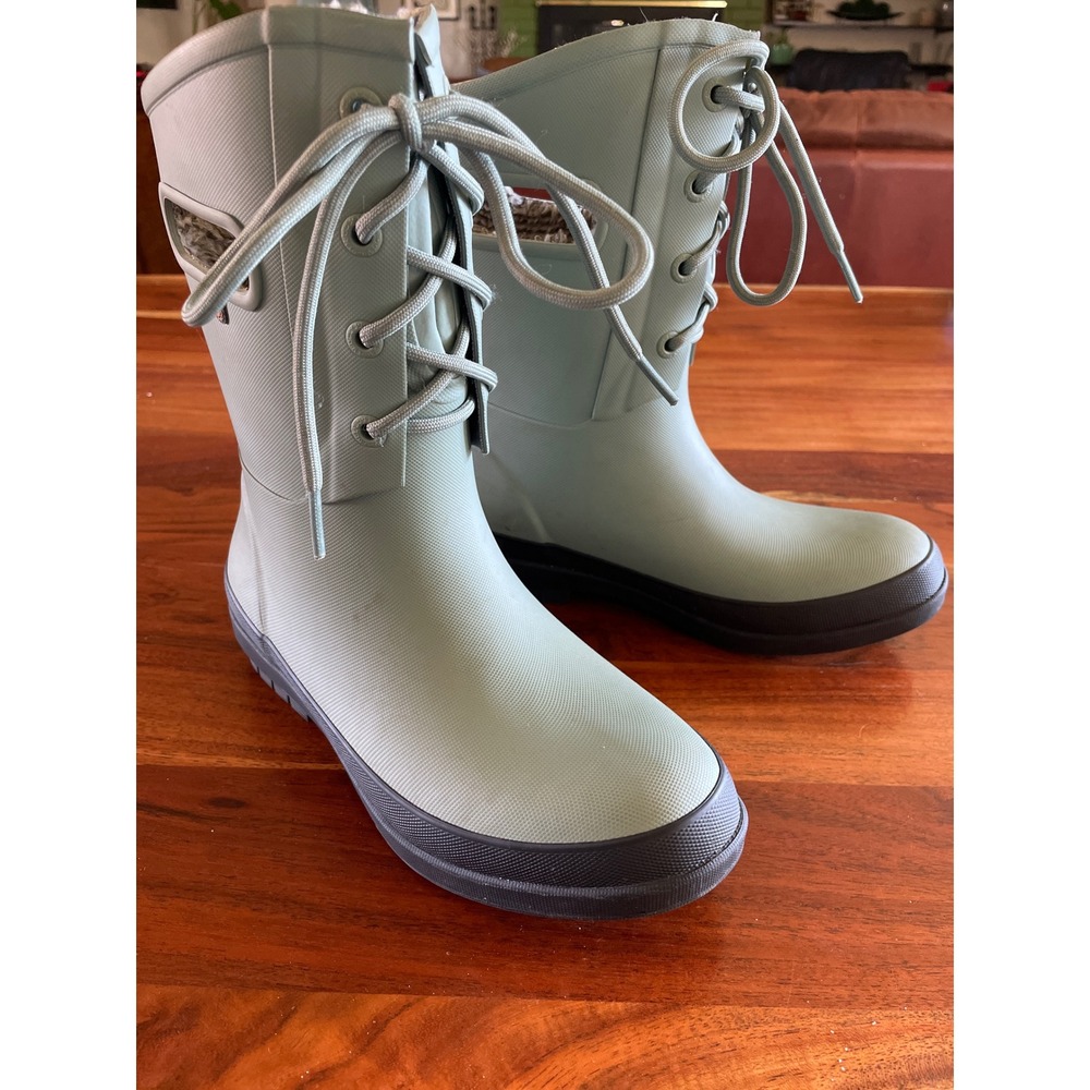Bogs Amanda II Lace Up Rain Boots Jade Sage Green Lined Waterproof Womens Size 6